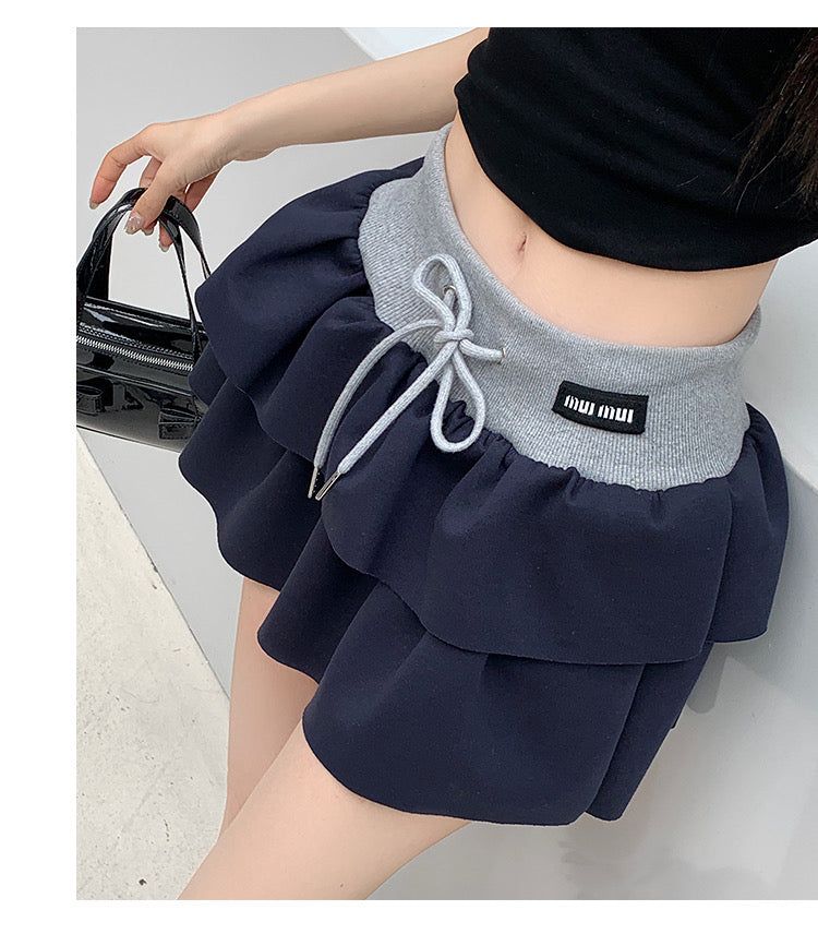 Navy Low Waist Cake Short Skirt
