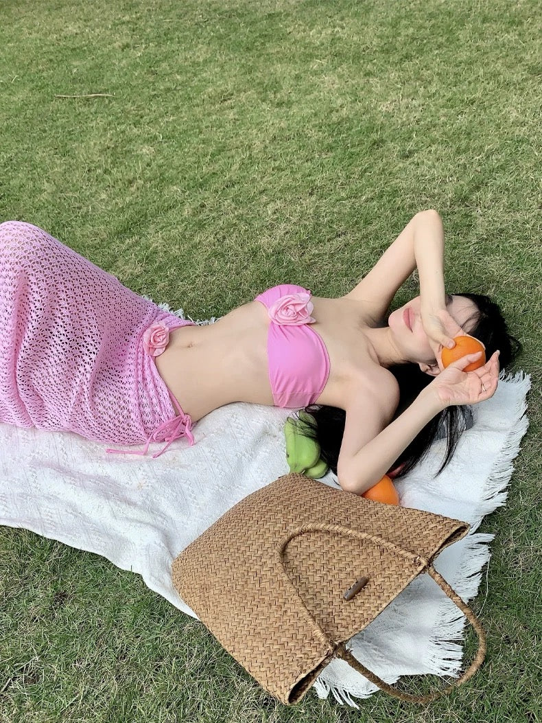 Bikini + Knitted Dress Three Pieces Set (5 Colours)