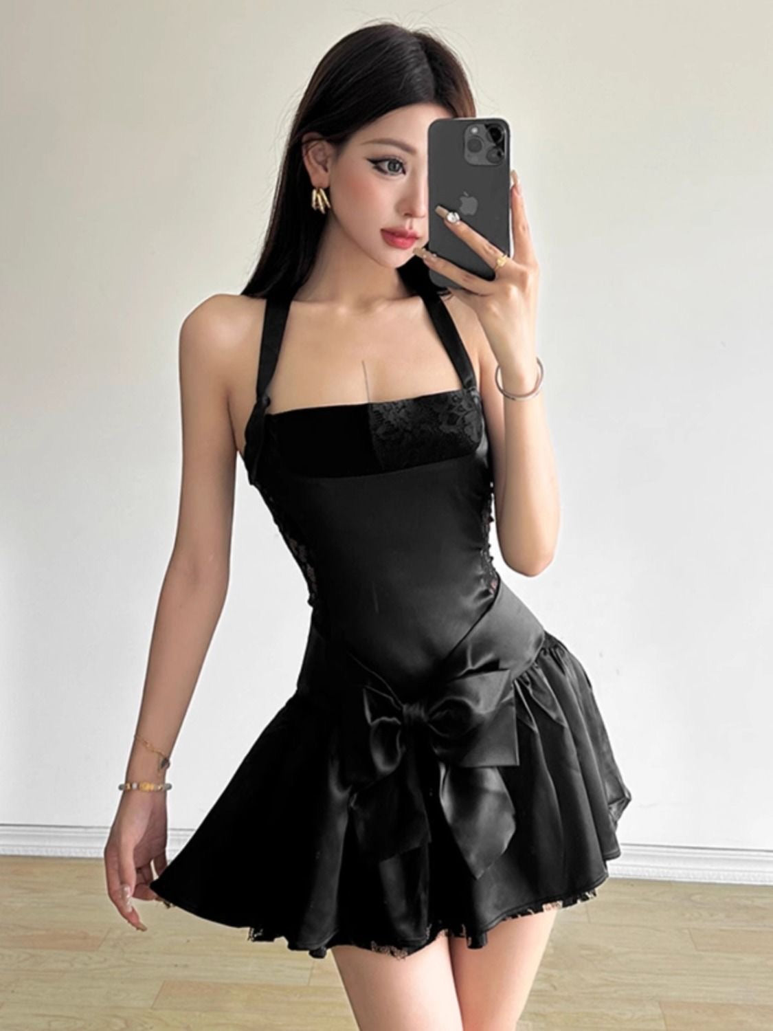 Laces Waist Black Mini Dress (S, M)