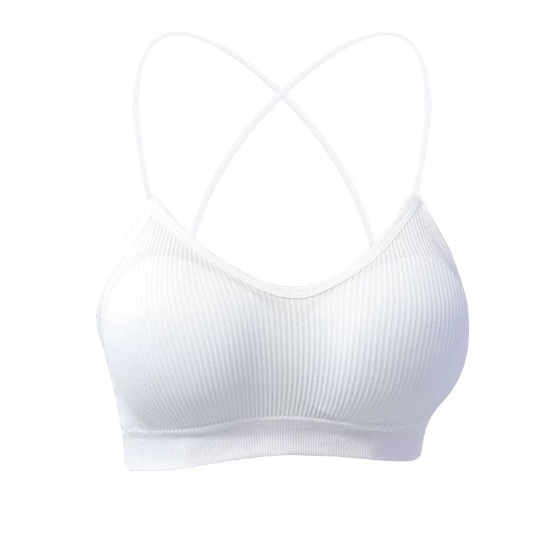Crossback Strap Crop Bra Top (Black, White)