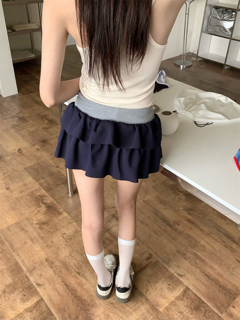 Navy Low Waist Cake Short Skirt