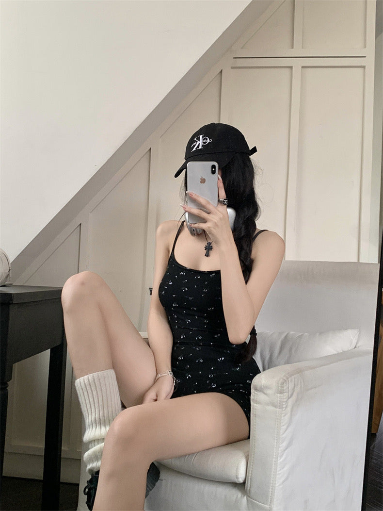 Mini Floral Black Strap Romper (S)