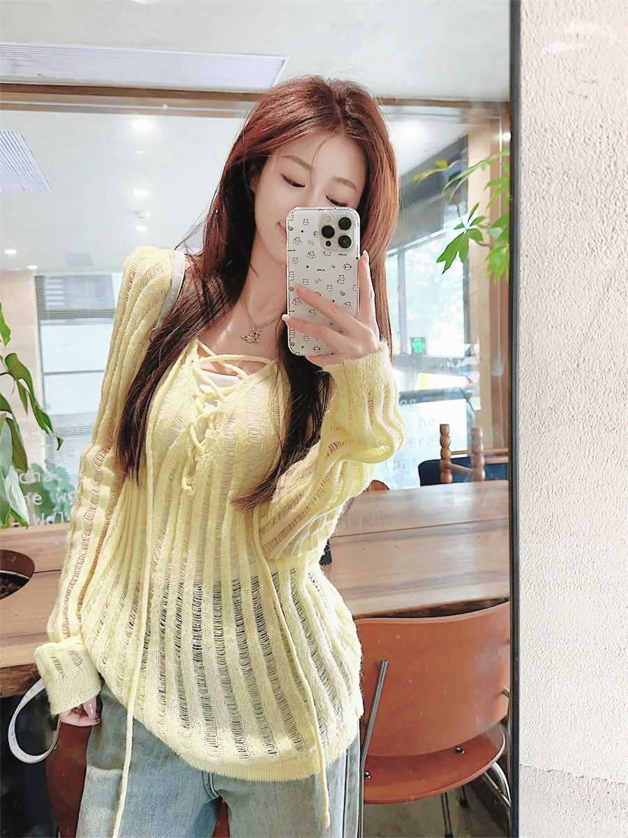 Yellow Knitted Long Sleeve Outerweartop