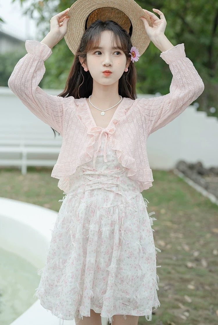 Pink Floral Laces Long Sleeve Cardigan