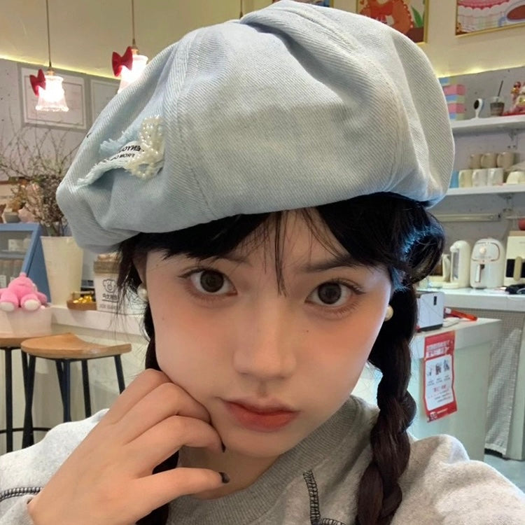 H09 Denim Blue Beret Hat