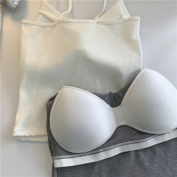 Mini Ribbon Basic Sleeveless Strap Top (white)