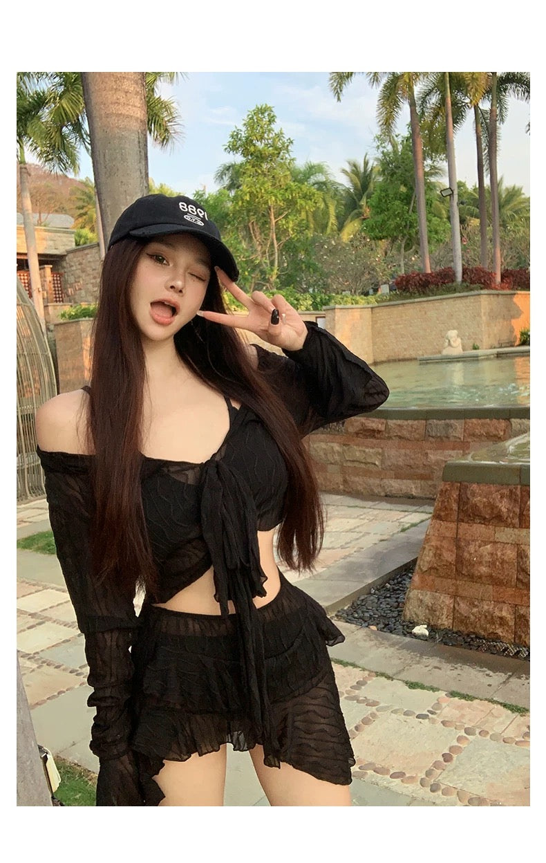 Lace Black Bikini BK34 Four Piece Set (S)