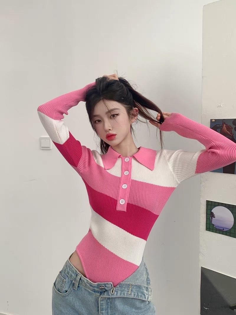 Low Waist Cut Pink Long Sleeve Top
