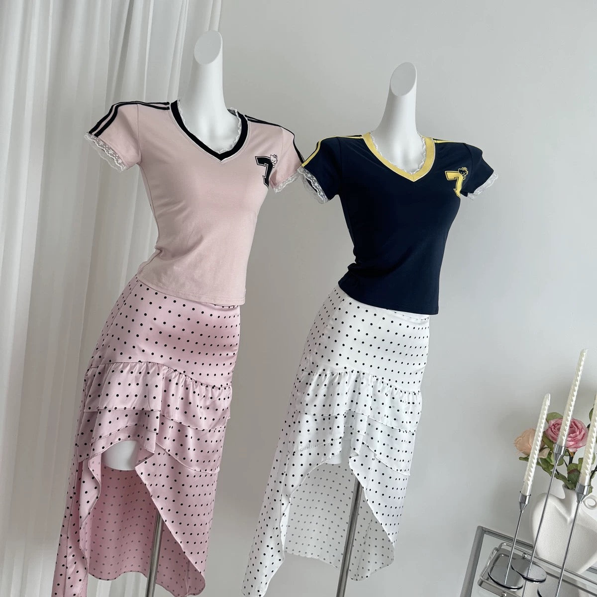 Unequal Polka Dot Silk Skirt