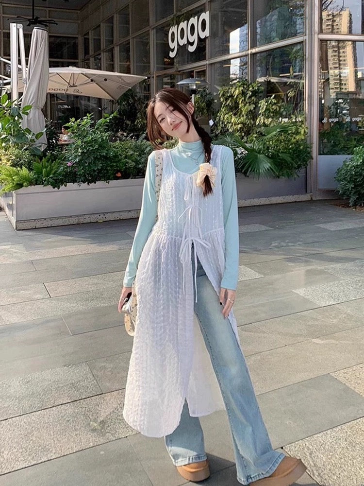 Two Wear Round Collar Lacey Sleeveless Thin Dress Cardigan
