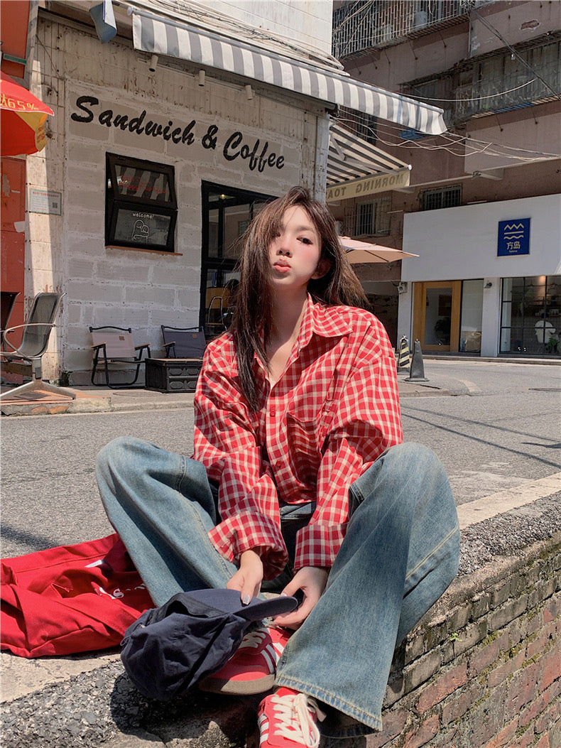 Red White Ginham Long Sleeve Shirt