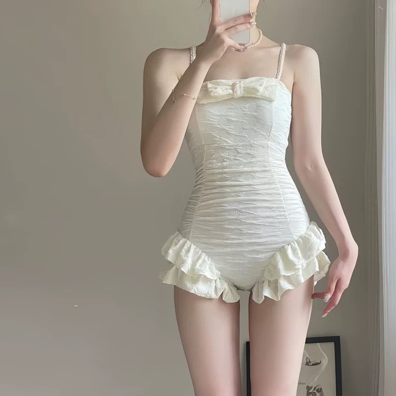 Cream Flower Lace Strap Bk12 Swimsuits