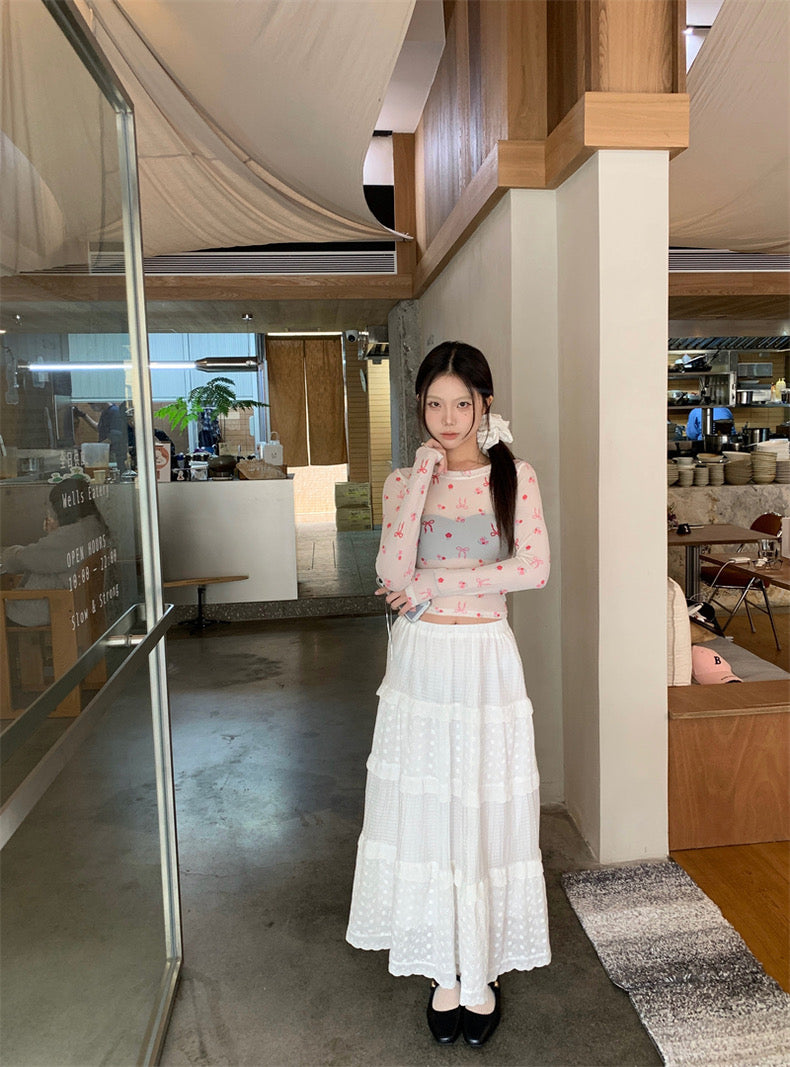 Pink Ribbons Thin Long Sleeve Mesh Crop Top Outerwear