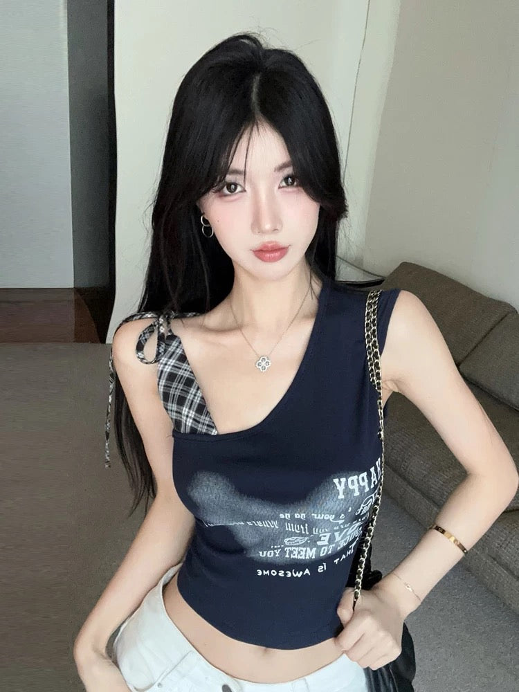 Navy Side Tie Sleeveless Top