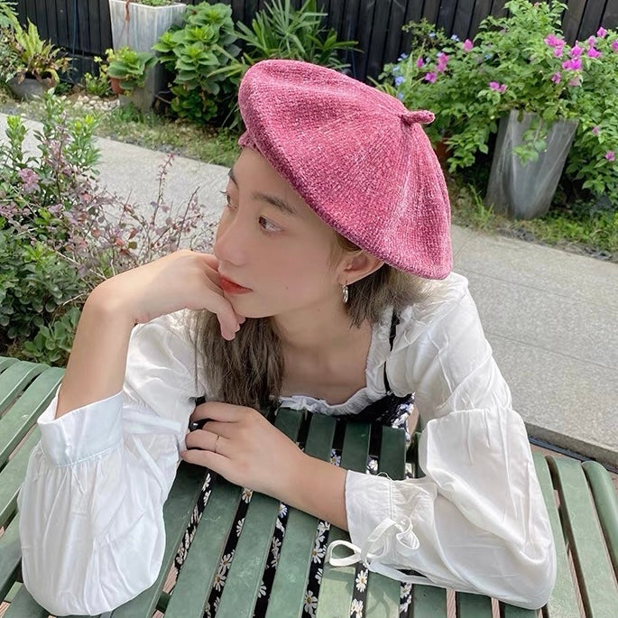 H04 Knitted Beret Hat (Pink)