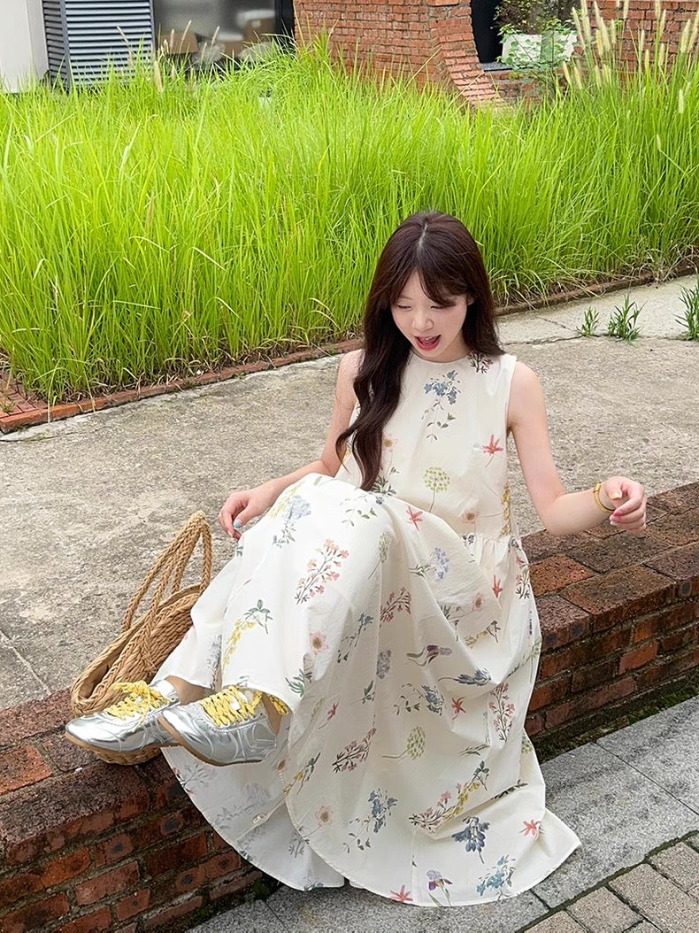 Mini Floral Beige Long Dress