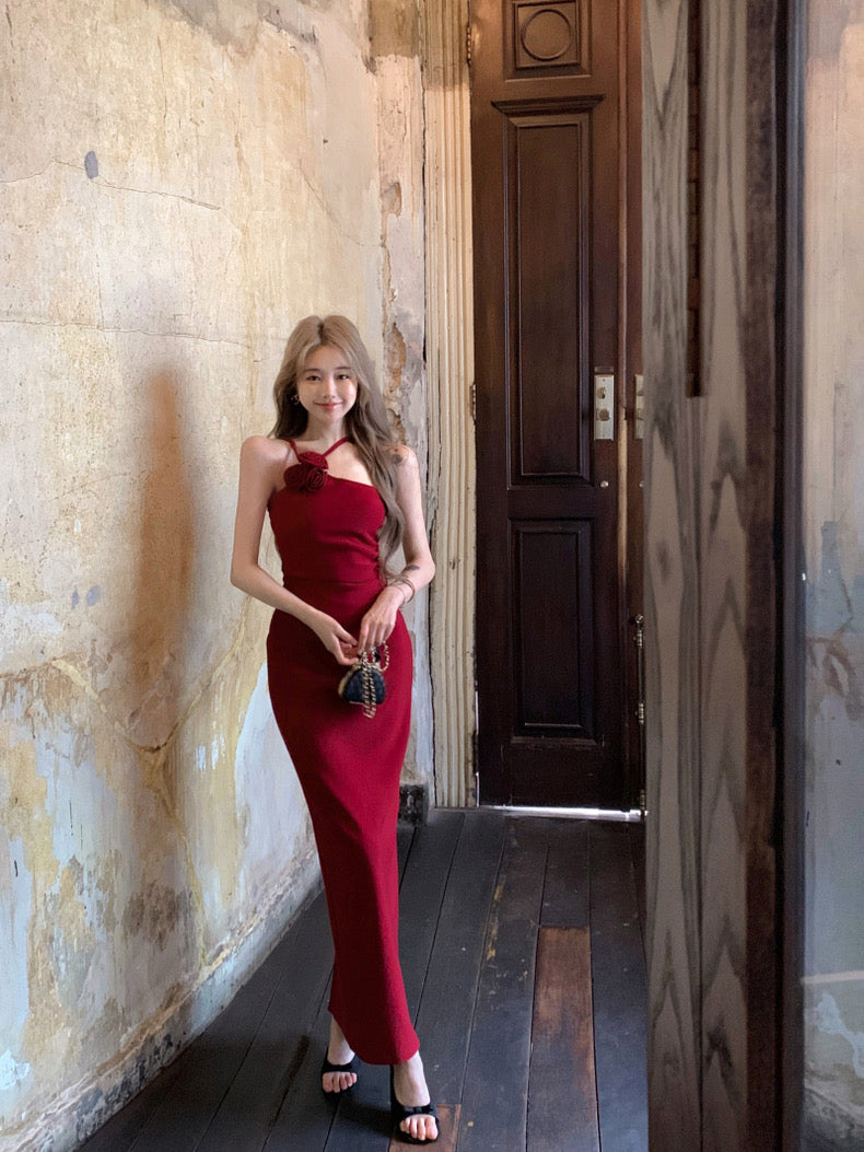 Wine Red Long Dress (S)