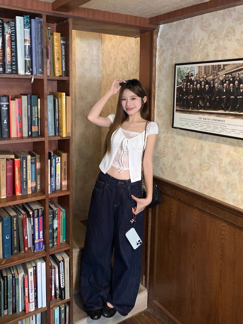 Mix Lacey Puff Sleeve Top (Black)