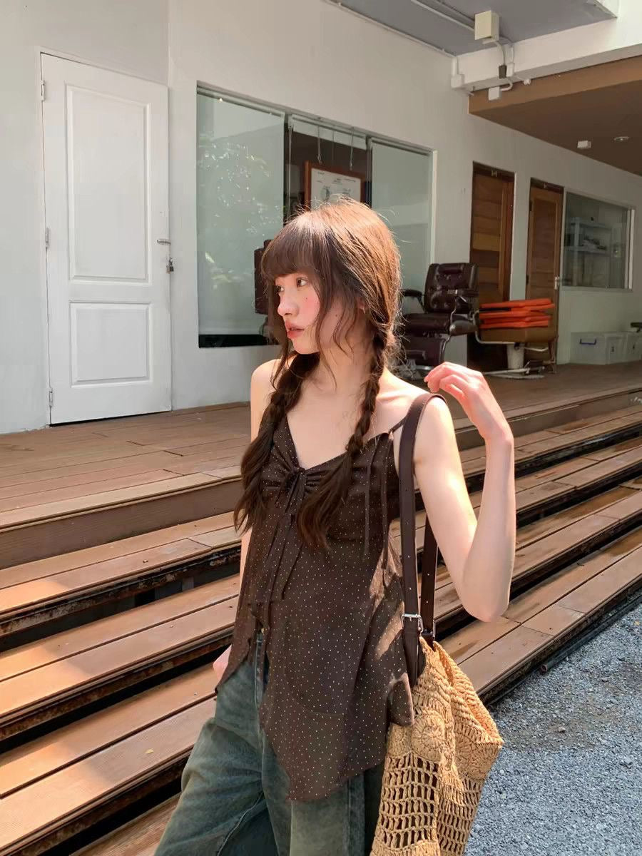 Mini Dot Strap Unequal Top