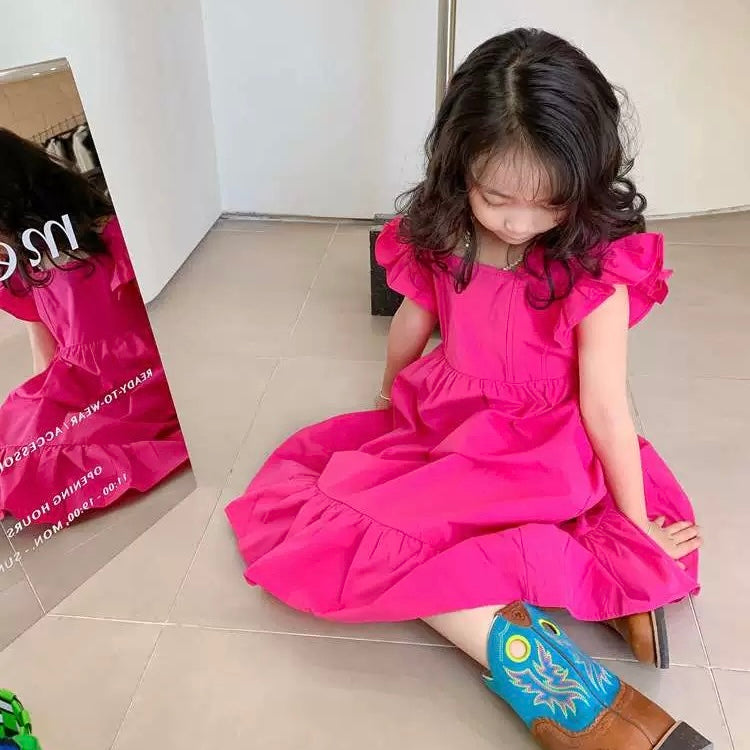 Little Girl Bareback Pink Dress (90,110)