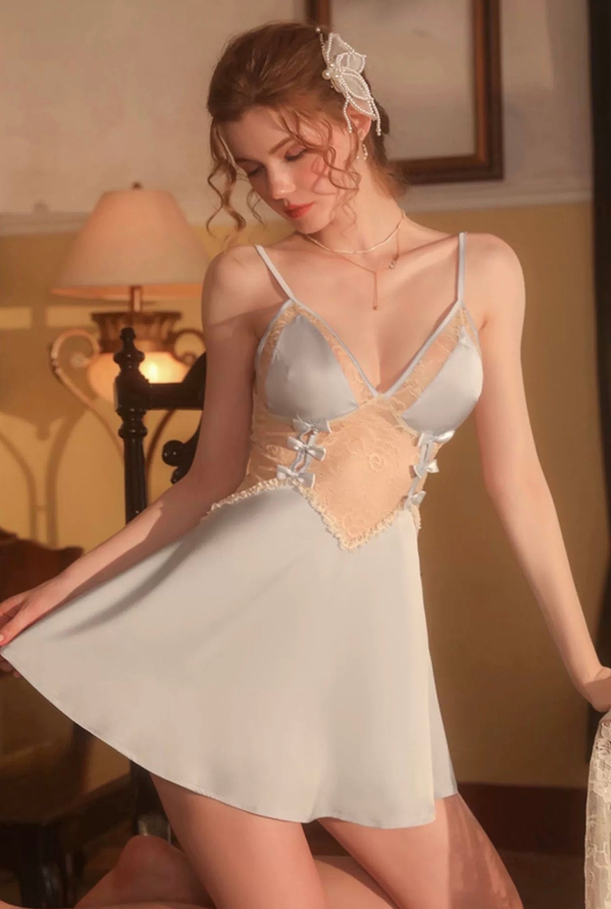 Mix Lacey Ribbons Dress Homewear Set Pyjamas
