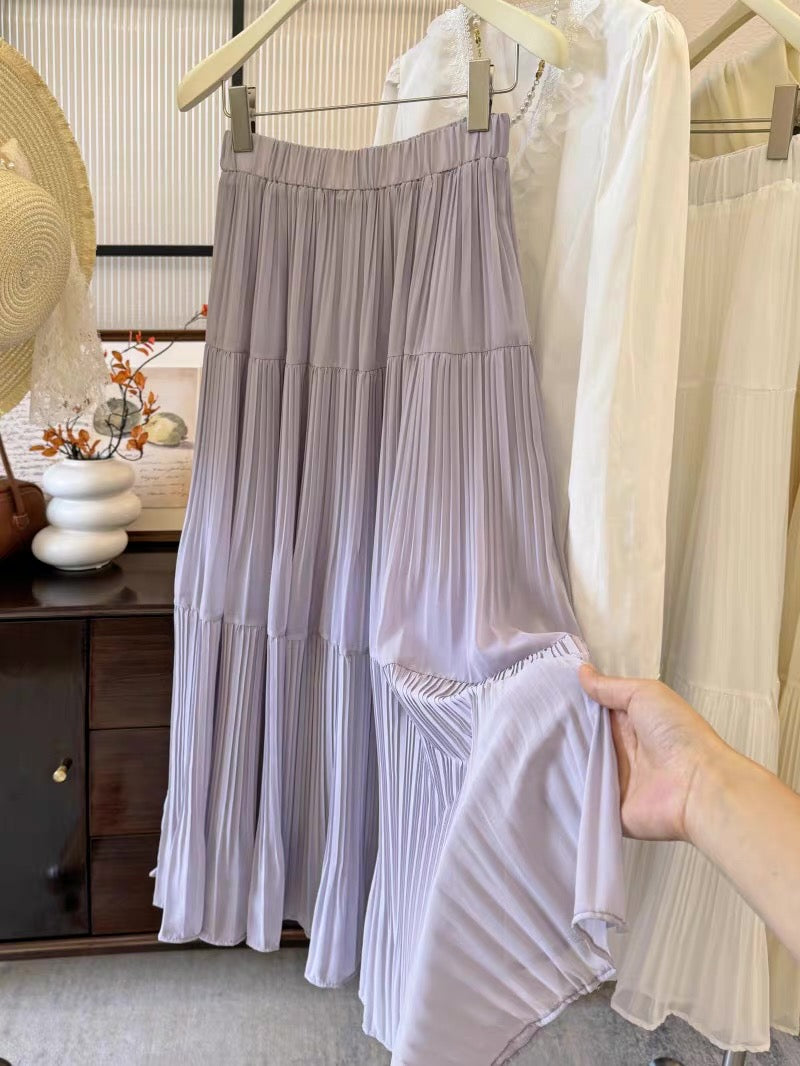 Pleated Chiffon Maxi Long Skirt