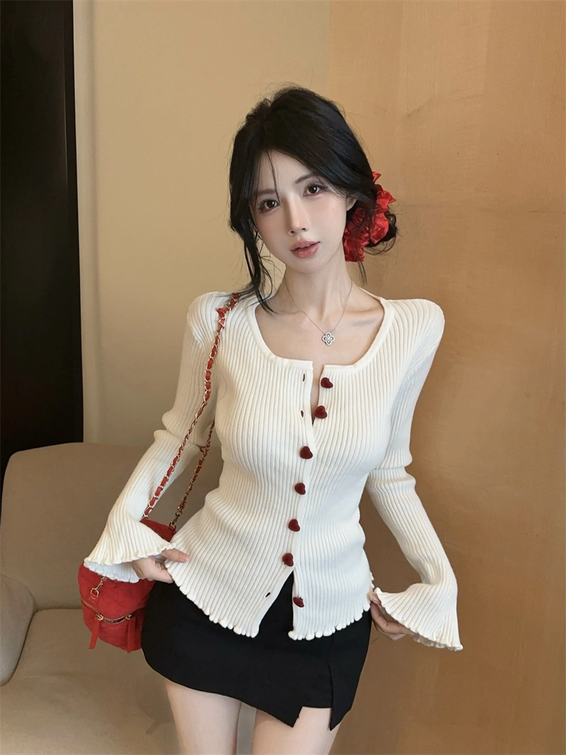 Heart Button Knitted Long Sleeve Cardigan Top