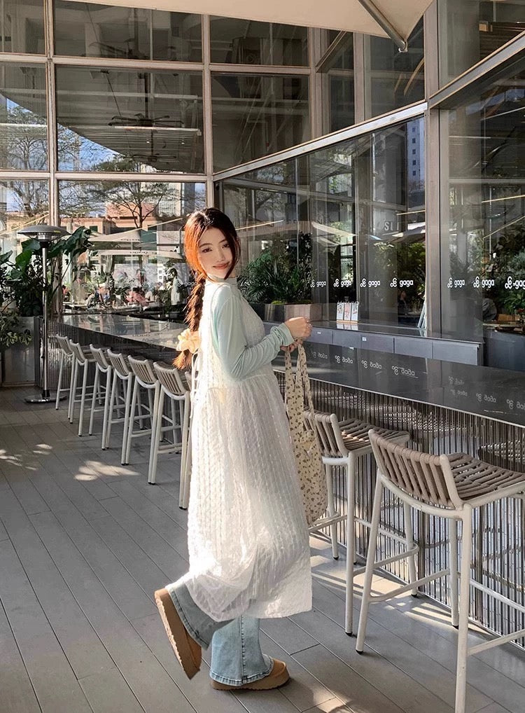 Two Wear Round Collar Lacey Sleeveless Thin Dress Cardigan