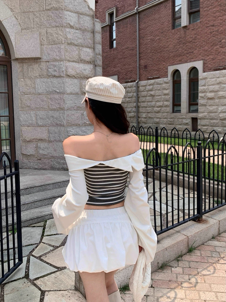 Stripe Long Sleeve Off Shoulder Top