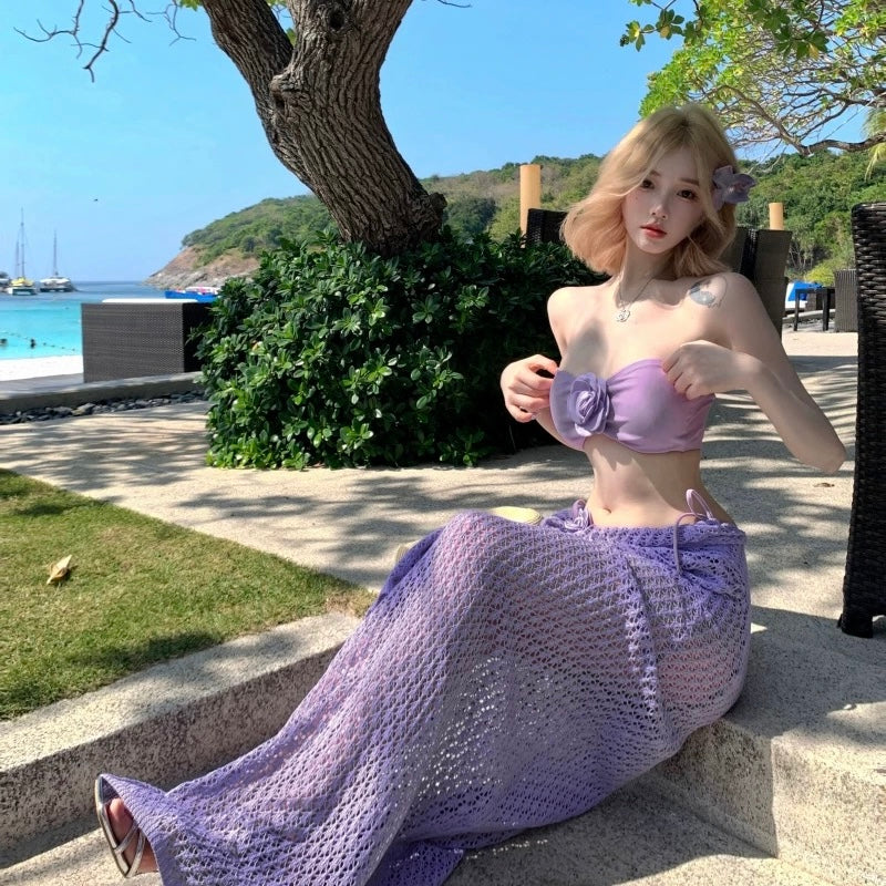 Bikini + Knitted Dress Three Pieces Set (5 Colours)