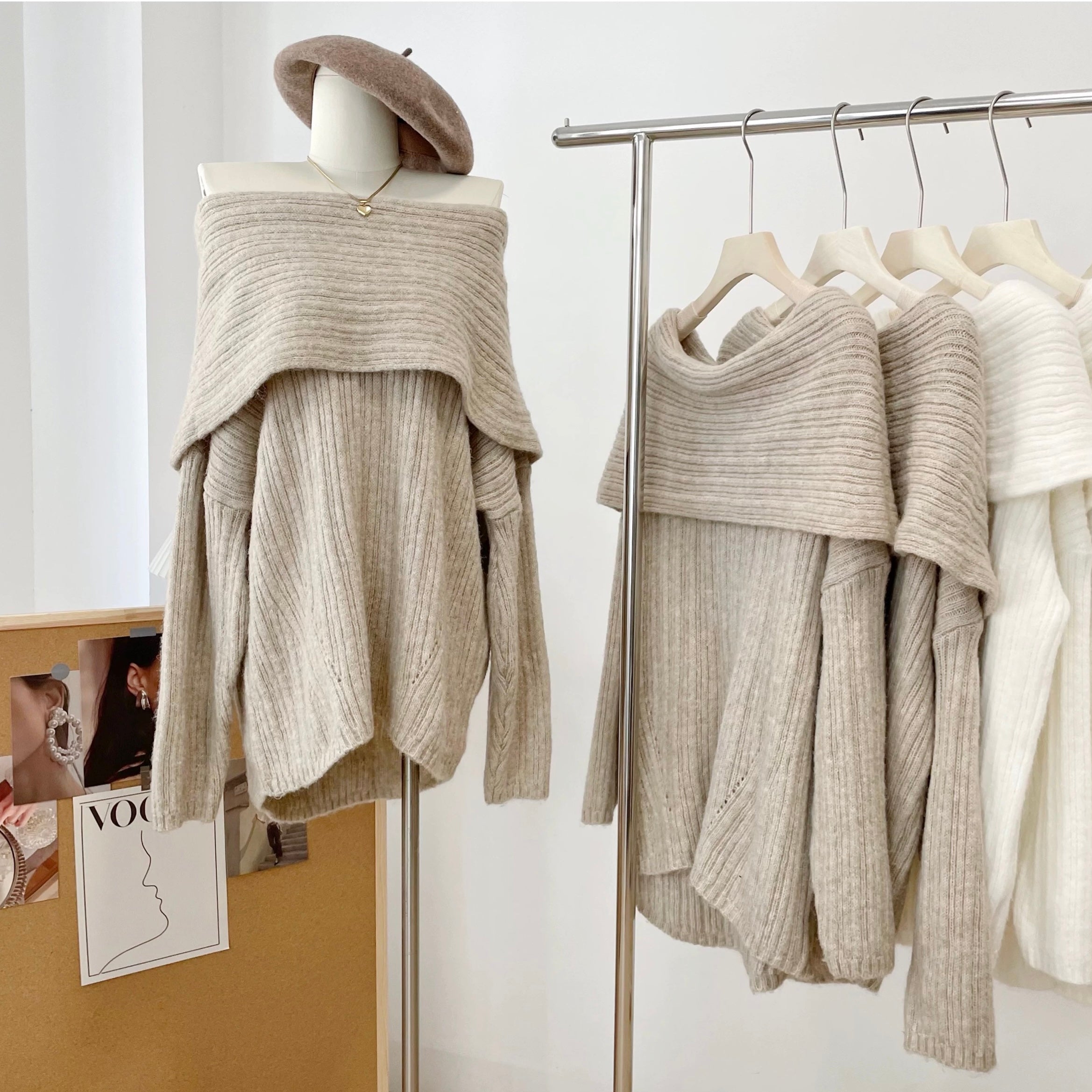 Off Shoulder Knitted Long Sleeve Top