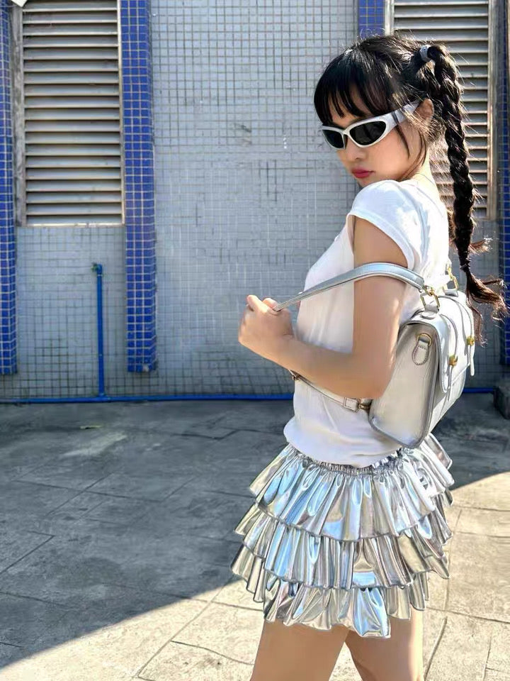 Silver Layered Cake Skirt/Skort