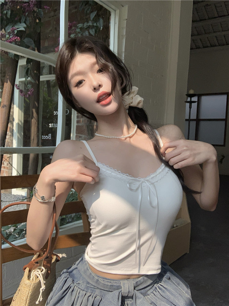 Mini Ribbon Basic Sleeveless Strap Top (white)