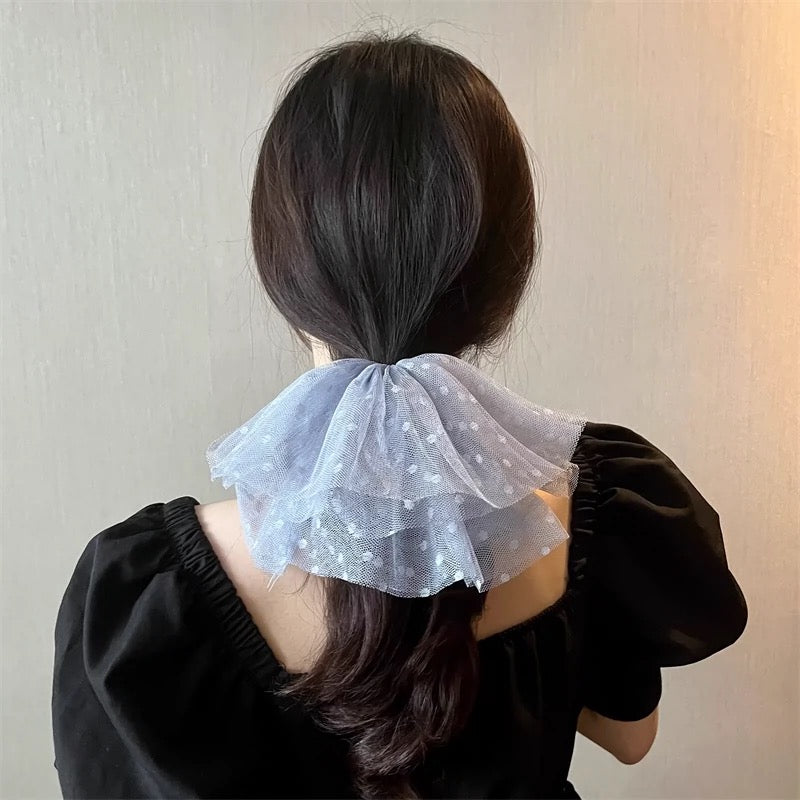 Korean Polka Dot Mesh Hair Tie Rubberband 2 in 1 Set