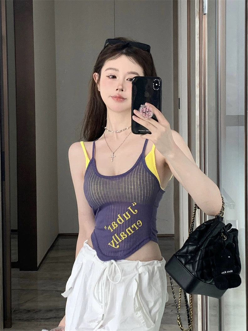 Inner Bra + Singlet Top Set (Purple, Red, Black)
