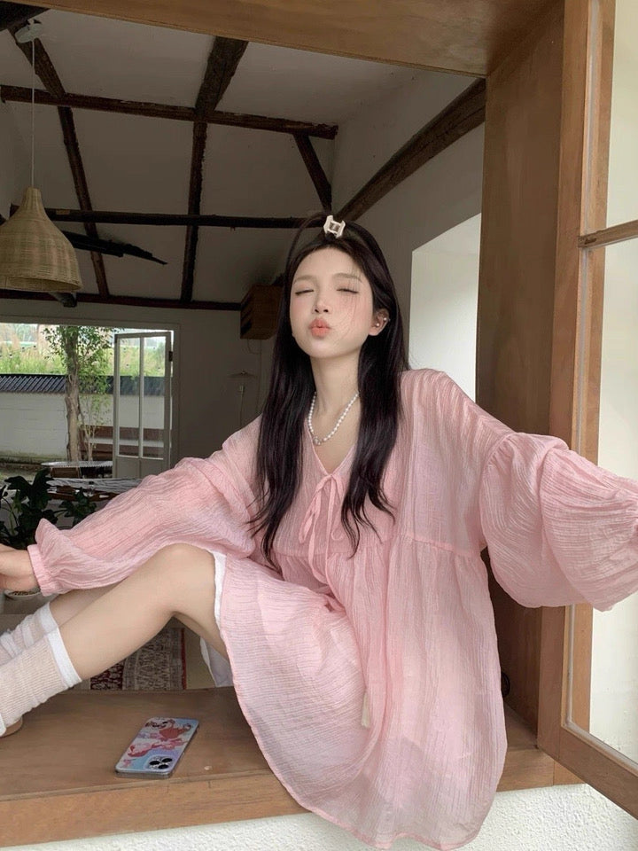 Pink Chiffon Long Sleeve Top