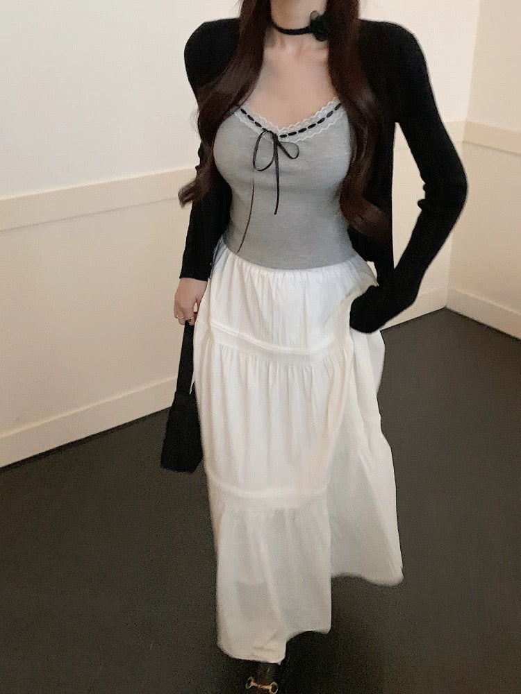 Mini Ribbon Basic Sleeveless Strap Top (white)