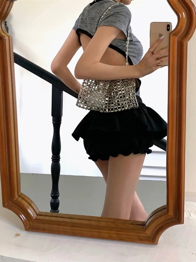 Bareback Grey Top + Low Waist Black Skort