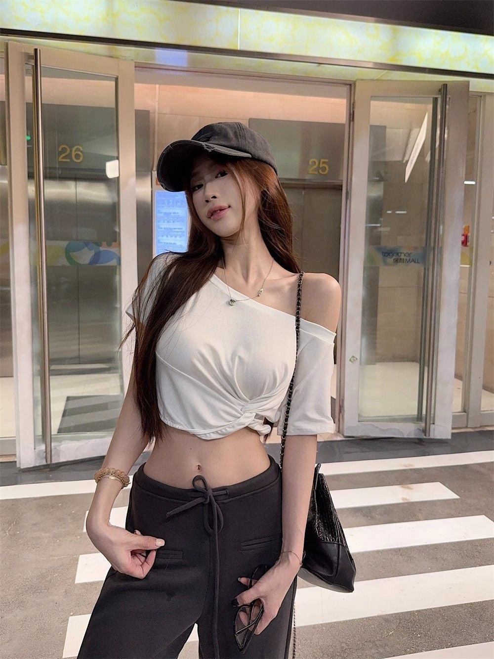 Basic Off Side Shoulder Crop Top (White, Grey, Black)