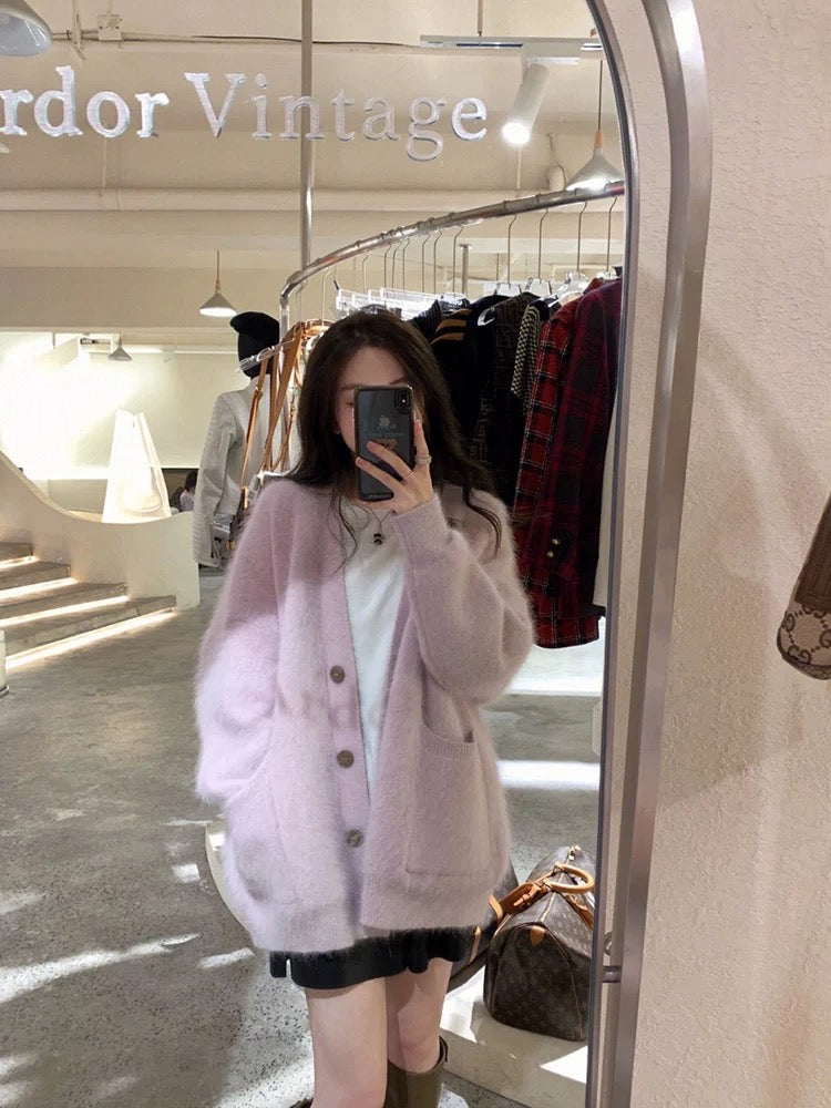 Khaki/ White Fuzzy Cardigan