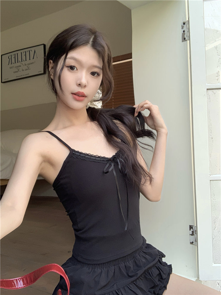 Mini Ribbon Basic Sleeveless Strap Top (white)