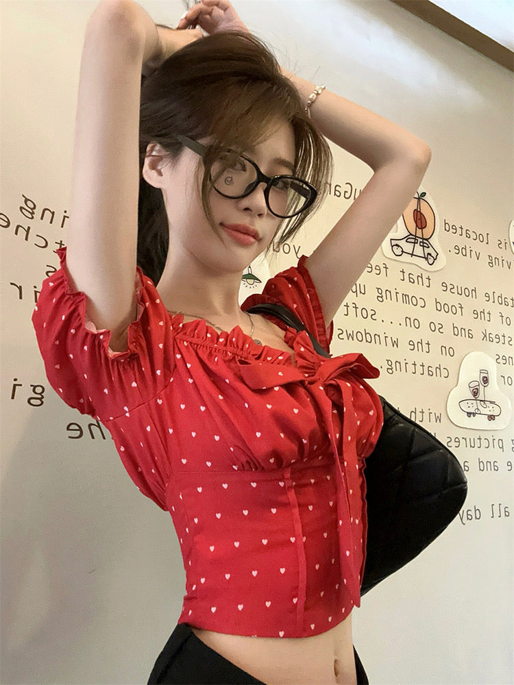 Red Puff Sleeve Crop Top