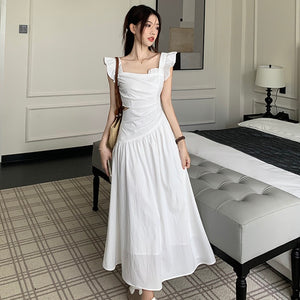 Ruffles Sleeve Cream White Long Dress