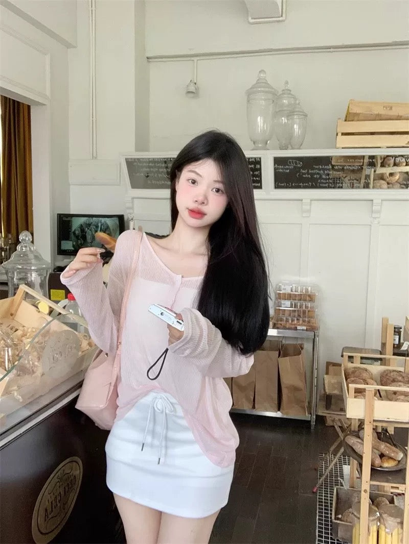 Pink Thin Knitted Long Sleeve Top