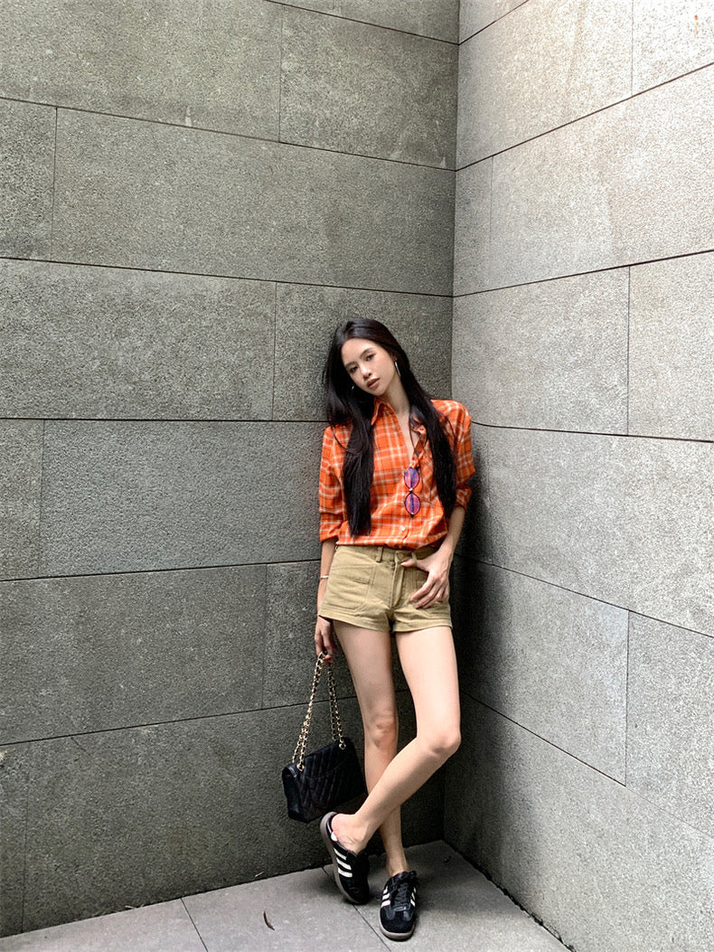 Orange Ginham Long Sleeve Shirt