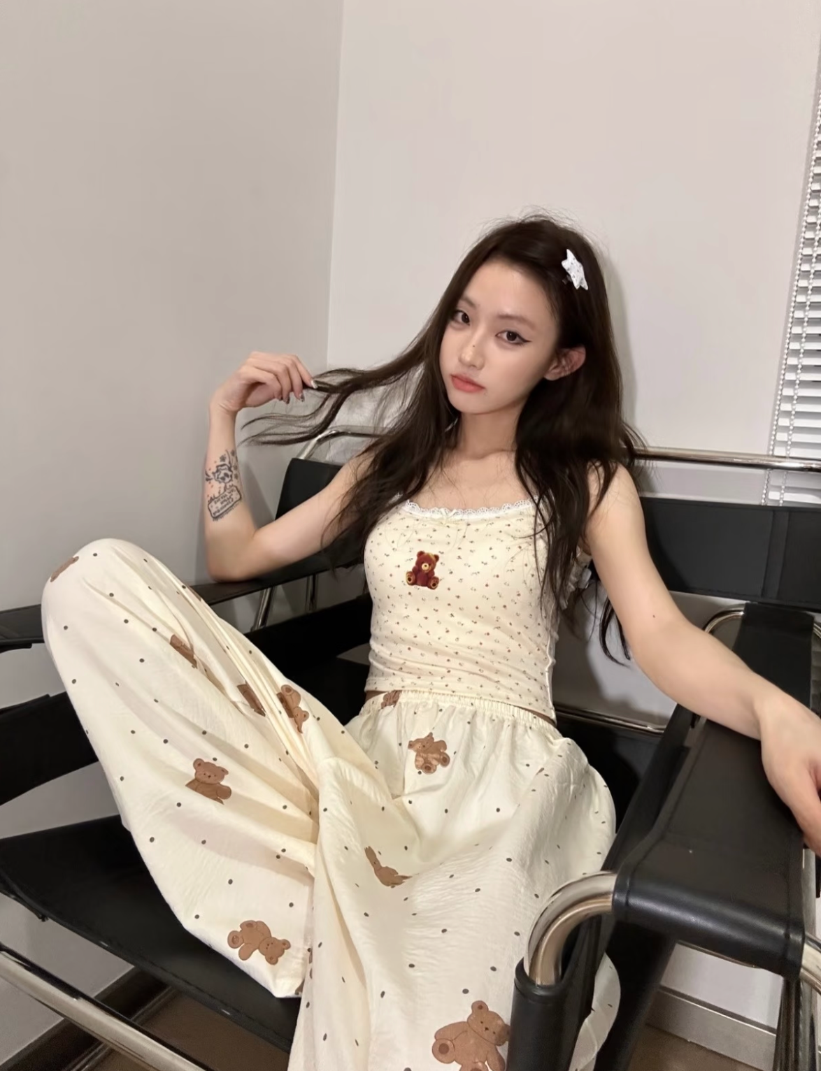 Teddy Strap Top + Pants Two Pieces Set Homewear Pyjamas