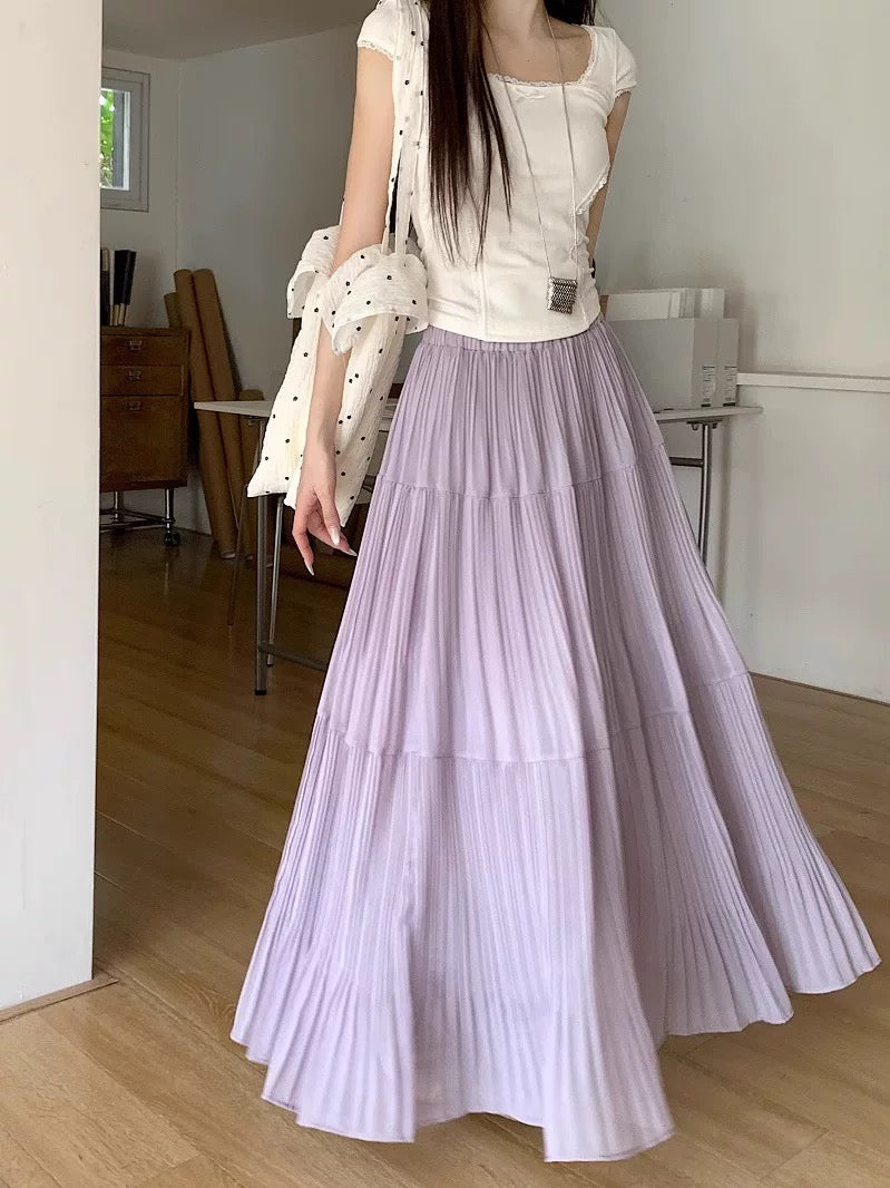 Pleated Chiffon Maxi Long Skirt