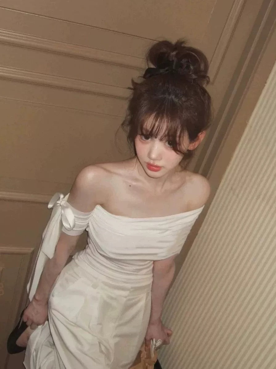 White Side Off Shoulder Sleeve Top