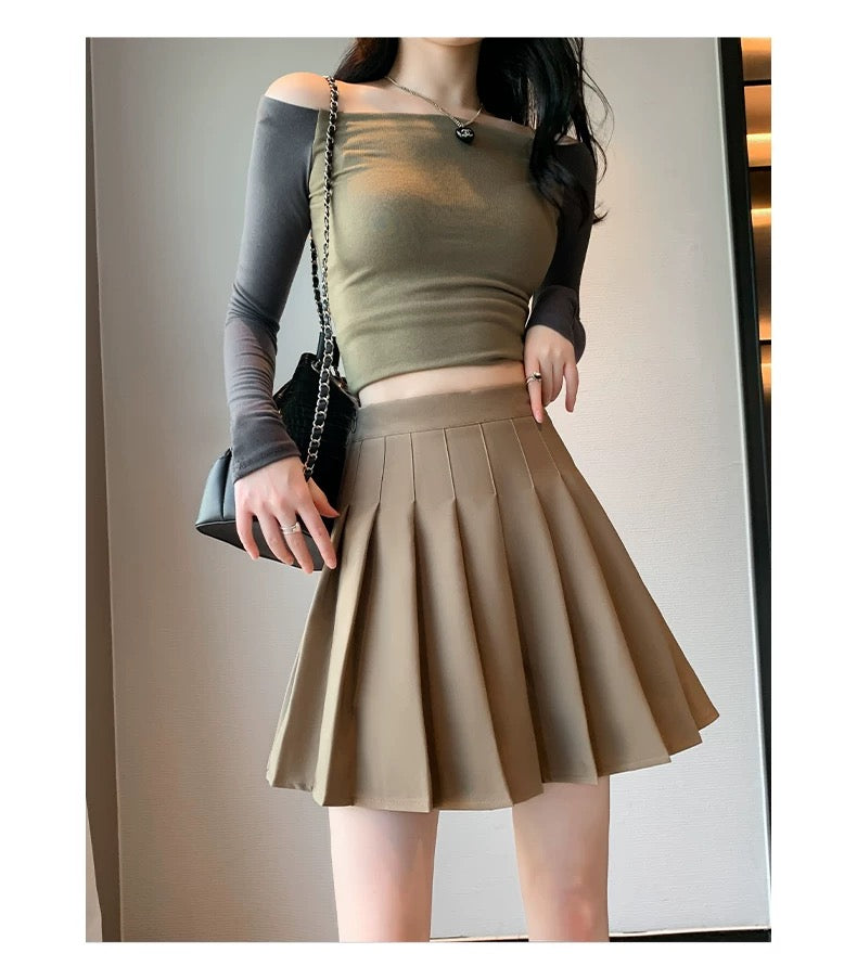 Basic High Waist Pleated Skirt