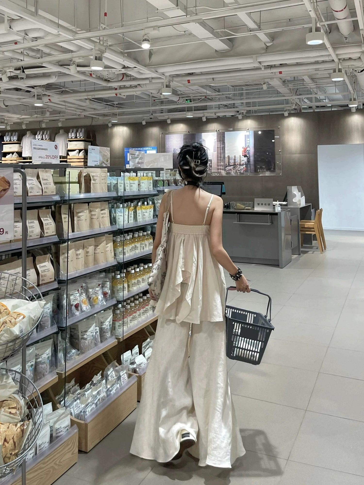 Bohemian Strap Top + Pants Two Piece Set (Cream)